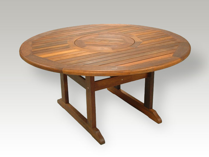 Pacific Kwila Stanford Round Table, Large Round Table With Built In Lazy Susan
